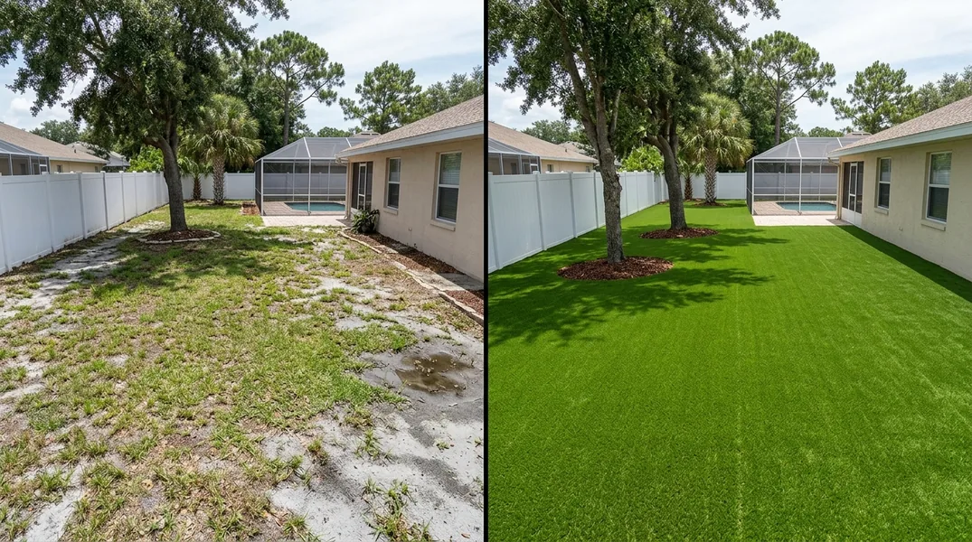 Result artificial grass installation in Palm Bay - Palm Bay Turf Installation