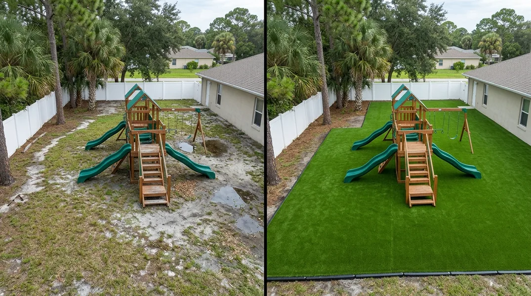Result artificial grass installation in Palm Bay - Palm Bay Turf Installation